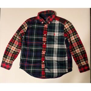 Polo Ralph Lauren AOP Patchwork Plaid Button Down Shirt Boy Age 6 Red Green Blue